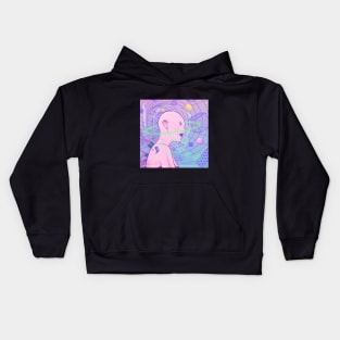 Dope bald girl thinking outer space illustration Kids Hoodie